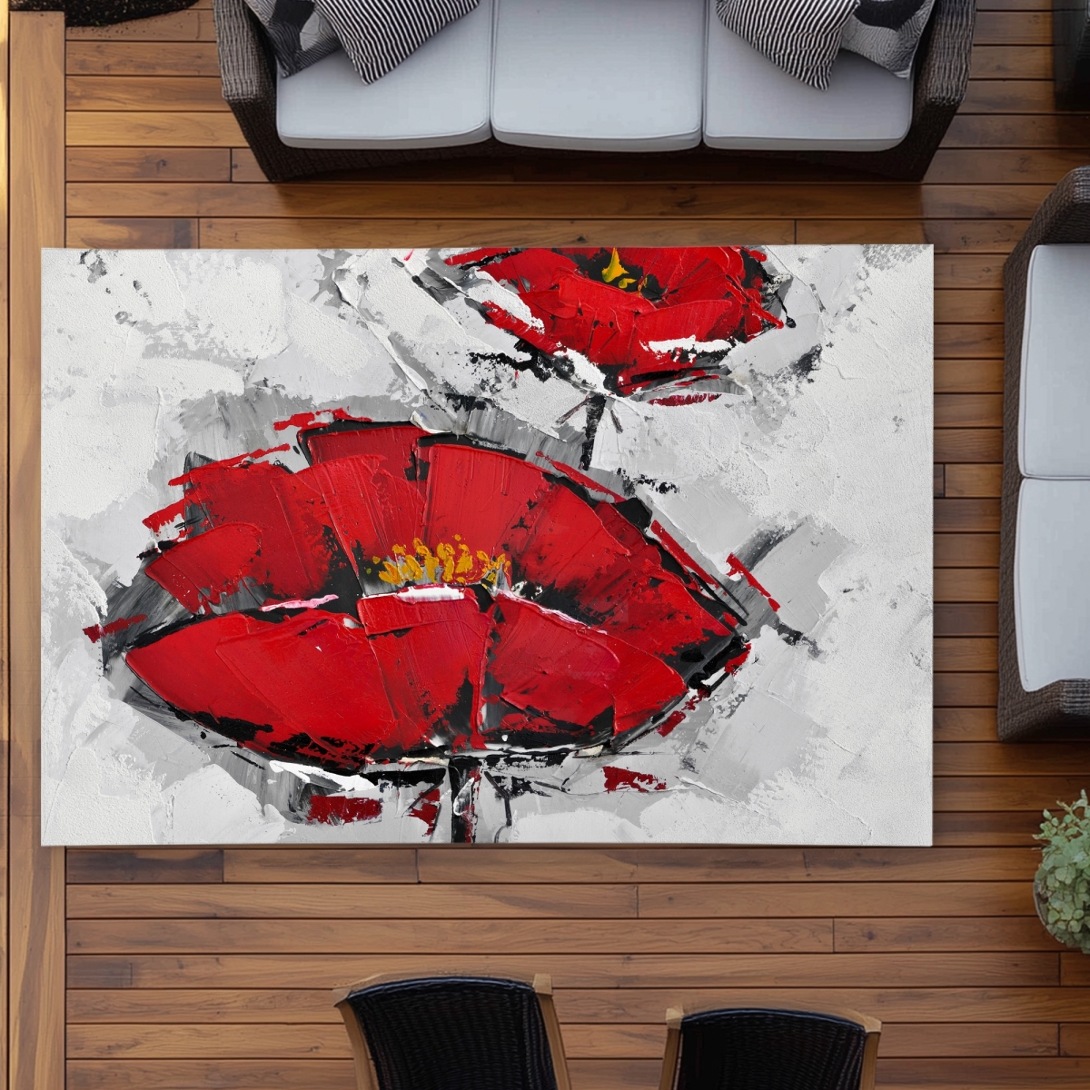 C1ROAR57MZ6U9T 5 x 7 ft. Texturized Red Poppies Outdoor Area Rug - Contemporary Flowers Decor - Rectangle