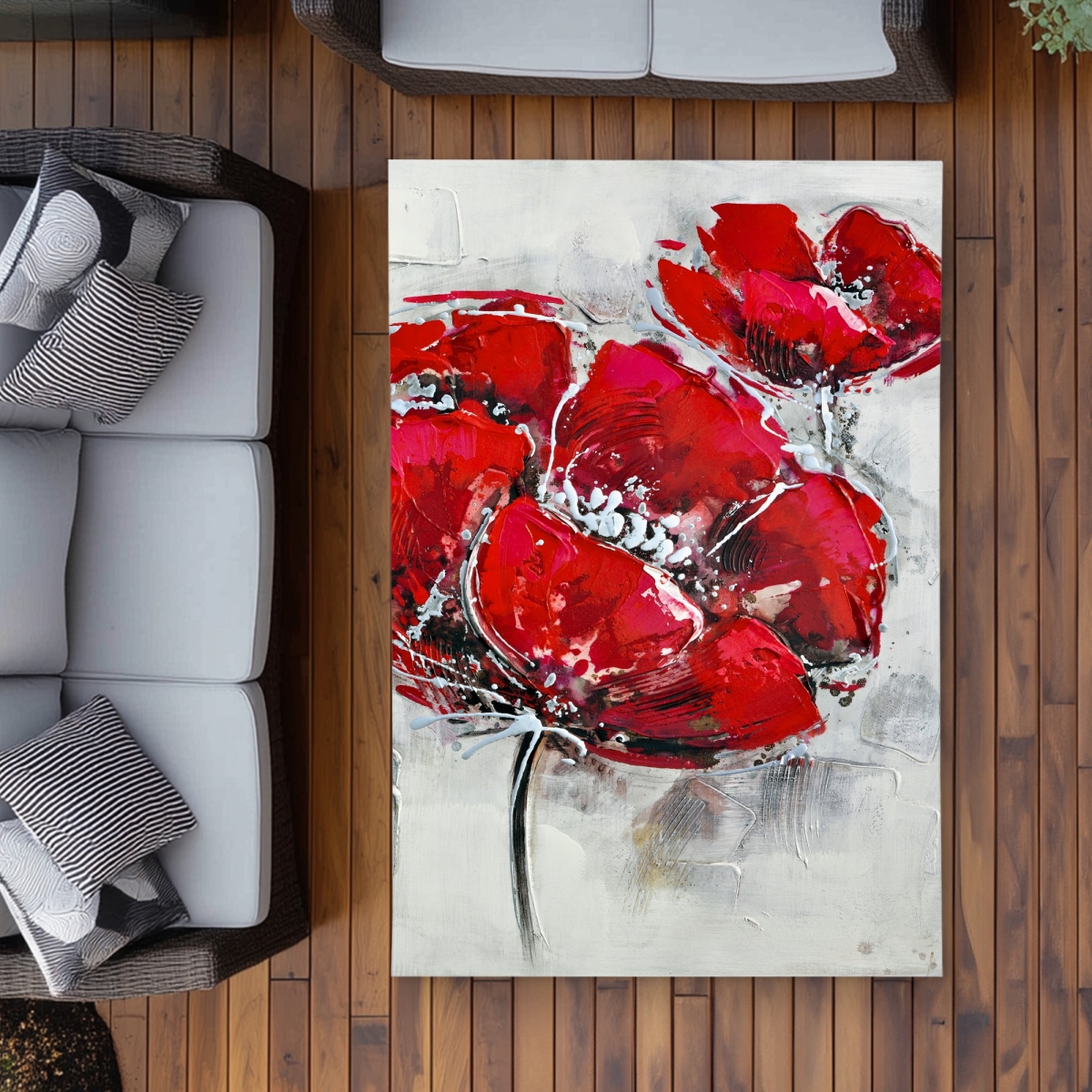 C1ROAR46OYDEAA 4 x 6 ft. Abstract Texturized Red Flowers Rug - Botanical Outdoor Decor - Rectangle