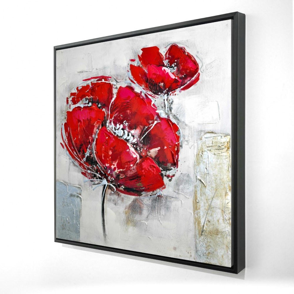 2081-3636-FL14 36 x 36 in. Abstract Texturized Red Flowers - Romantic Red Canvas Decor