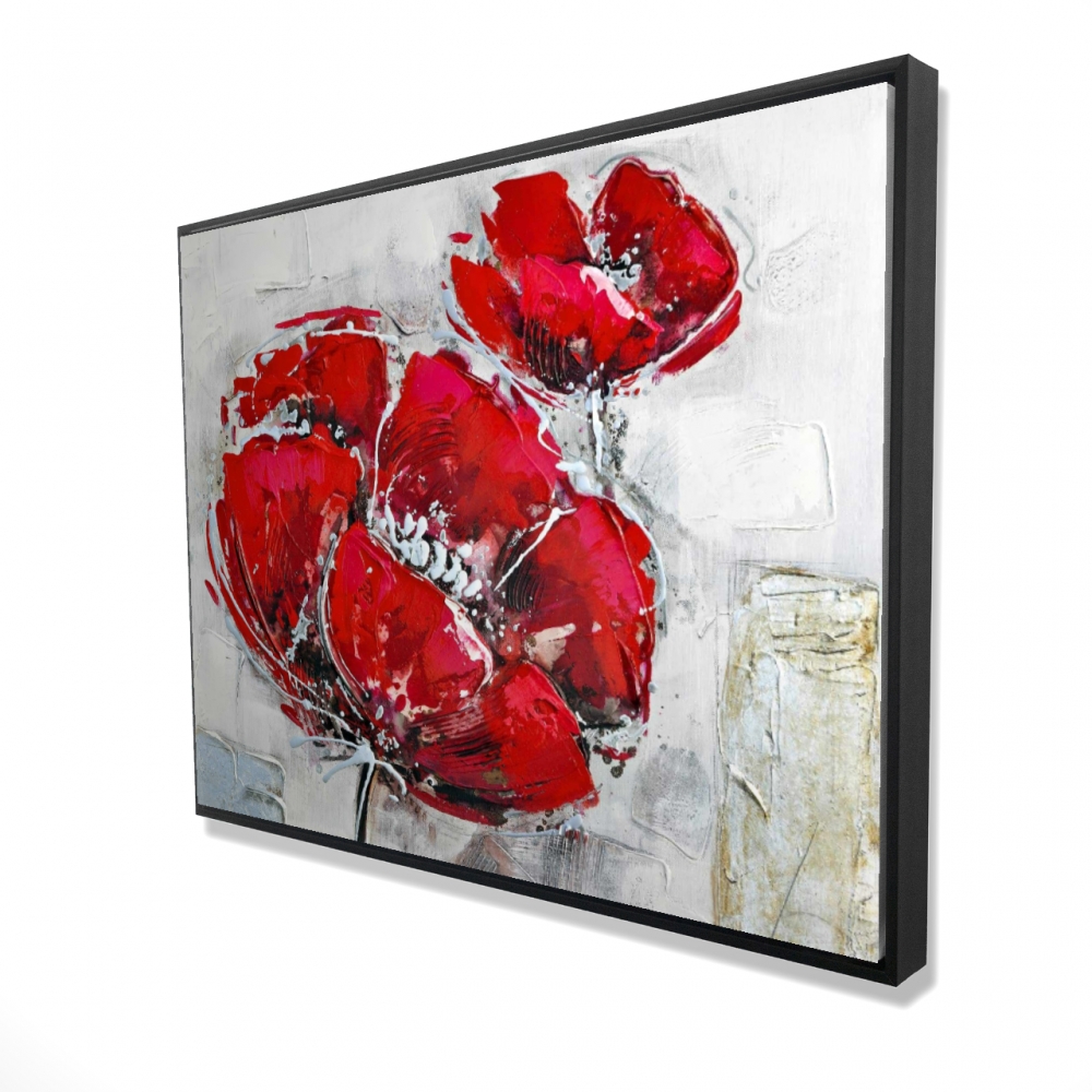 2081-3648-FL14 36 x 48 in. Abstract Texturized Red Flowers - Romantic Framed Canvas Decor