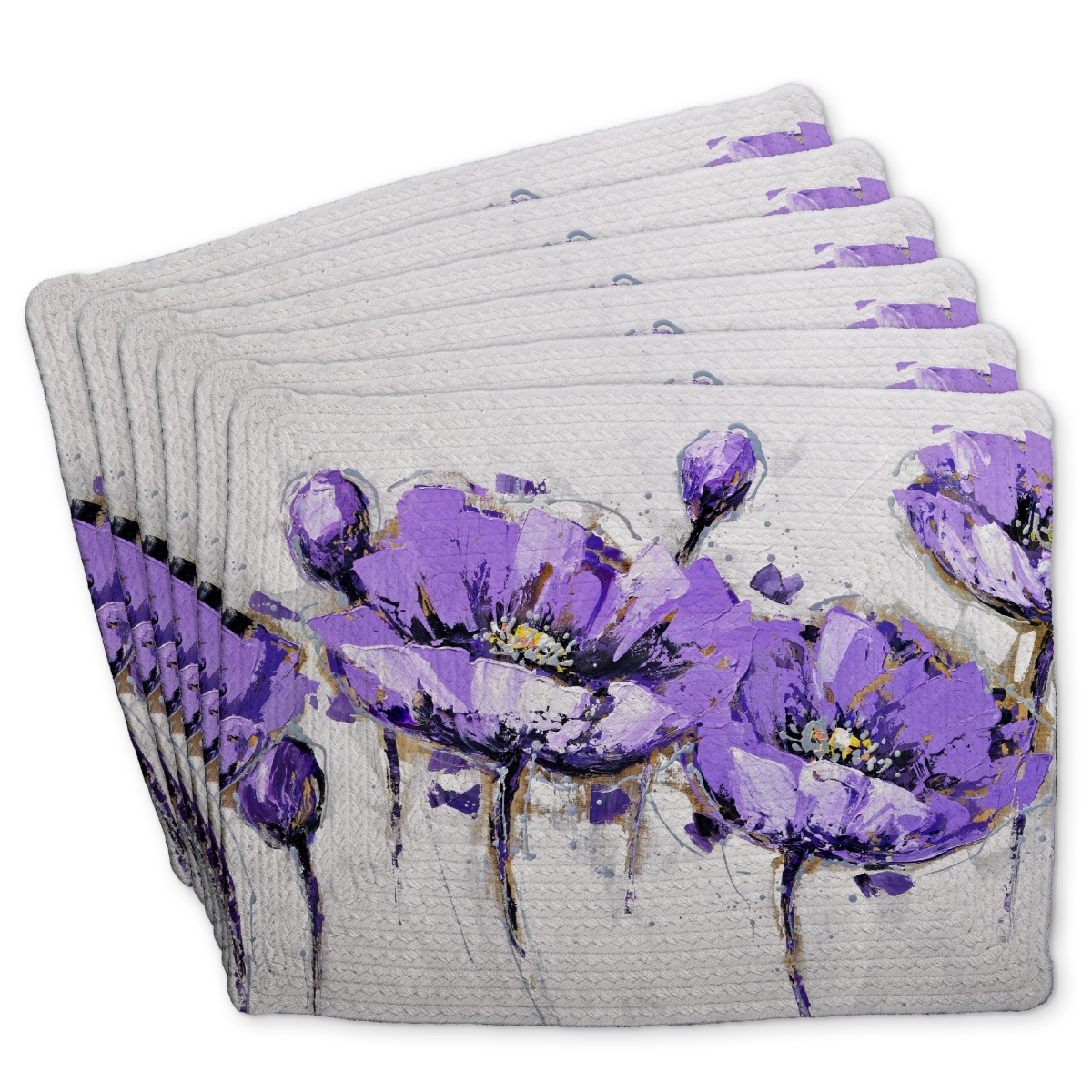 Picture of Begin Home Decor C6BP1418VK99NH 14 x 18 in. Abstract Purple Flowers Braided Polyester Placemat - Home Decor - Set of 6