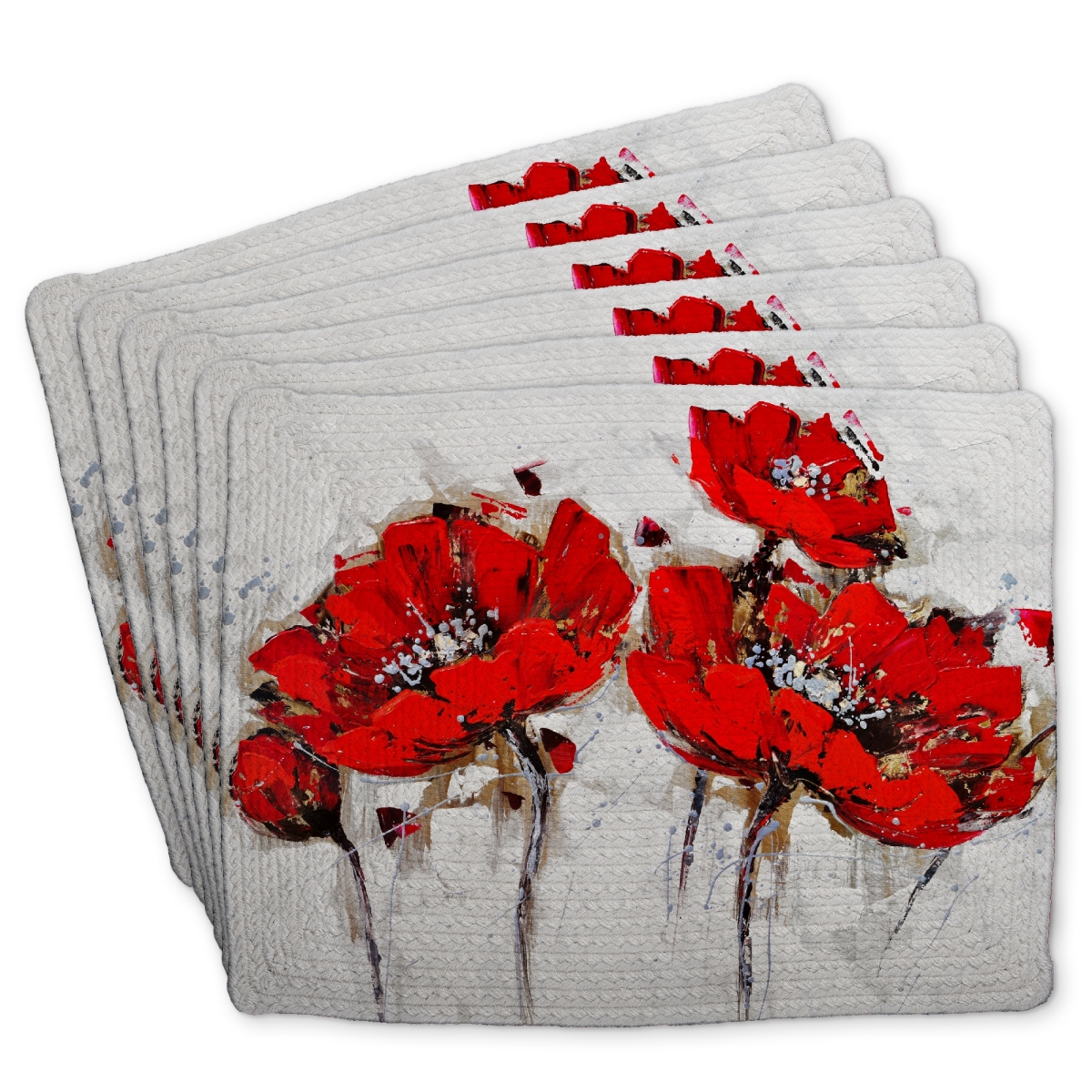 Picture of Begin Home Decor C6BP141867TG7M 14 x 18 in. Abstract Poppy Flowers Braided Polyester Placemat - Home Decor - Set of 6