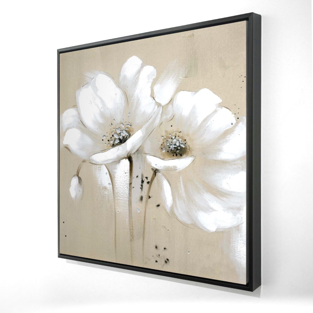 2081-3636-FL26 36 x 36 in. White Abstract Wild Flowers - Beige Framed Canvas Decor