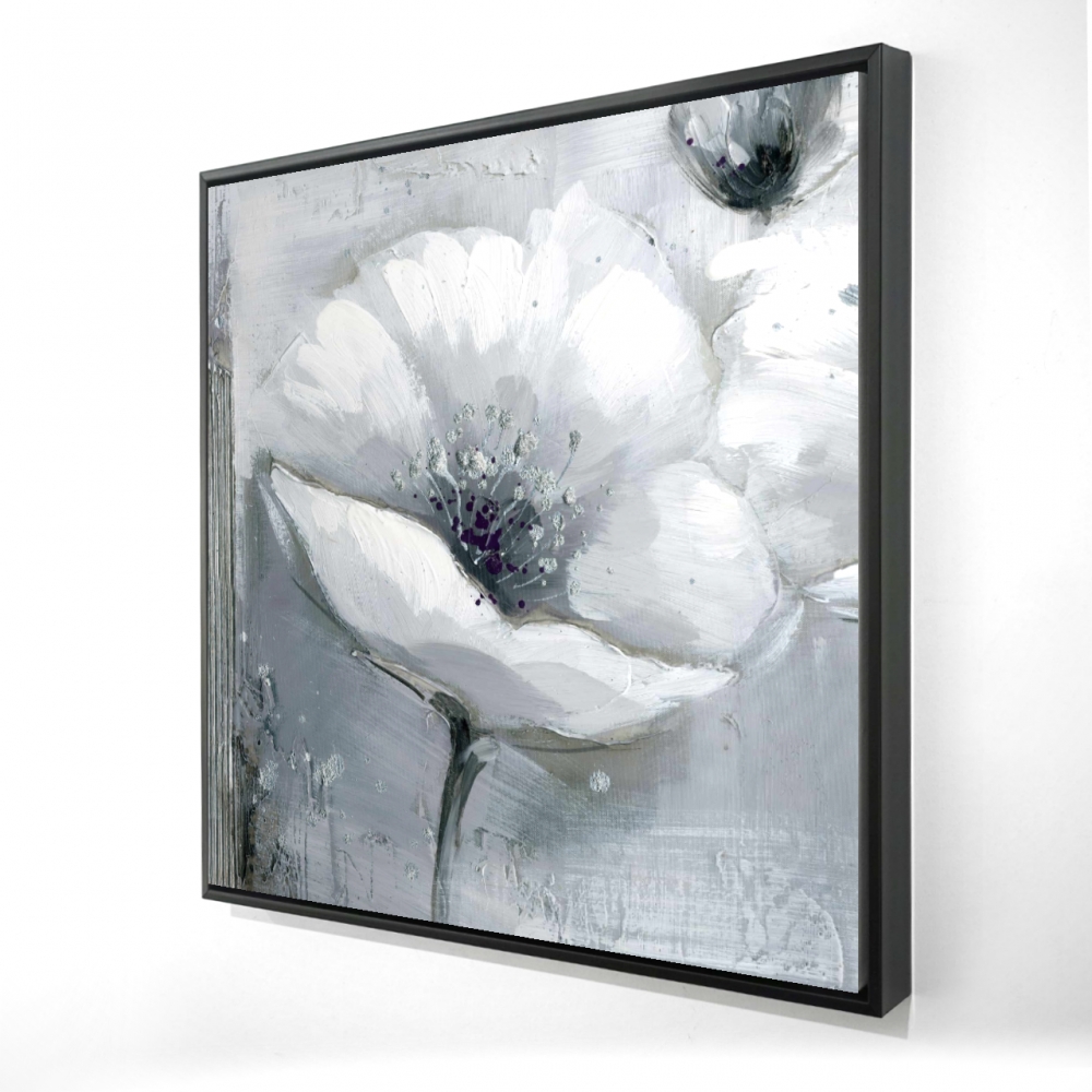 2081-3636-FL42 36 x 36 in. Grayscale Flowers - White Framed Canvas for Home Decor