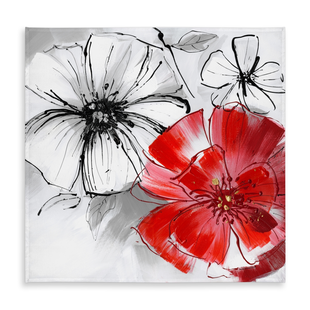 Picture of Begin Home Decor C1TC58588P283C 58 x 58 in. Red & White Flowers Sketch - Contemporary Tablecloth for Home Decor