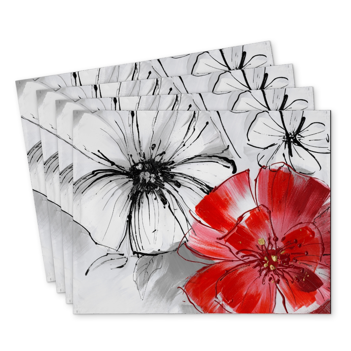 Picture of Begin Home Decor C4PP14186Q4QP0 14 x 18 in. Red & White Flowers Sketch Polyester Placemat - Home Decor - Set of 4