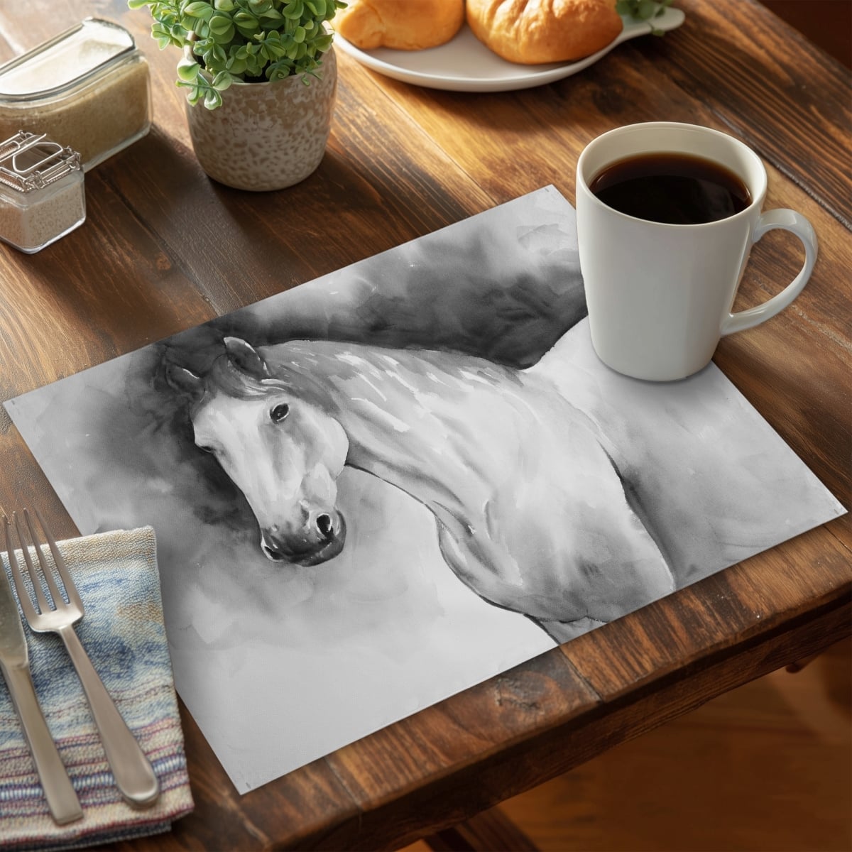 Picture of Begin Home Decor C4PP1418AROB1H 14 x 18 in. Domino Horse Polyester Placemat - Stylish Home Decor - Set of 4