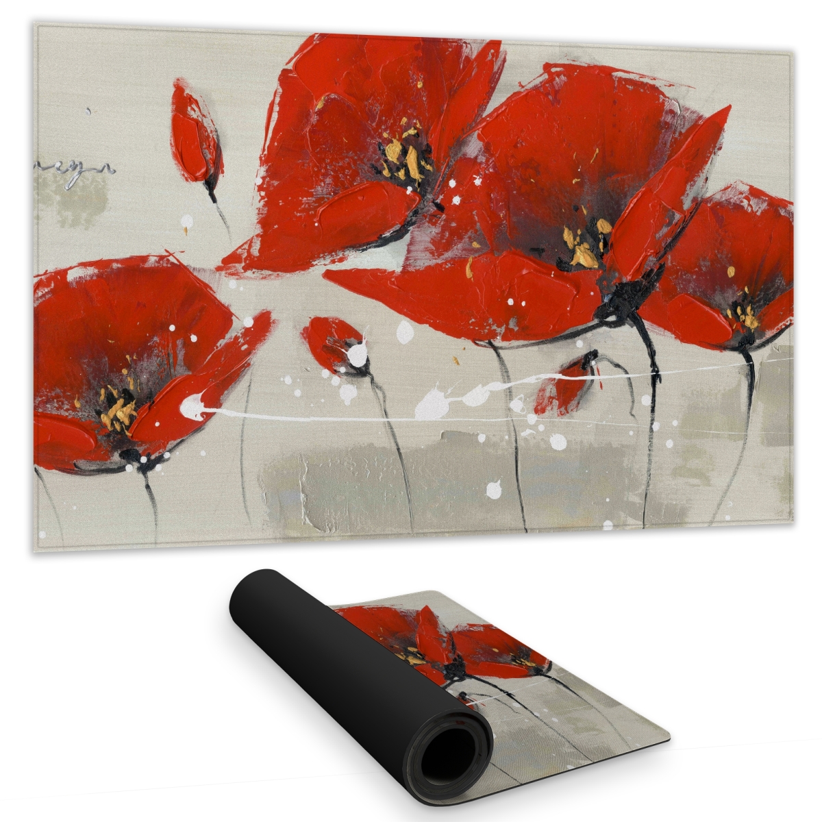 C1DM1424MK4MOT 14 x 24 in. Red Flowers Handwritten Typo Botanical Gaming Mat - Home Decor