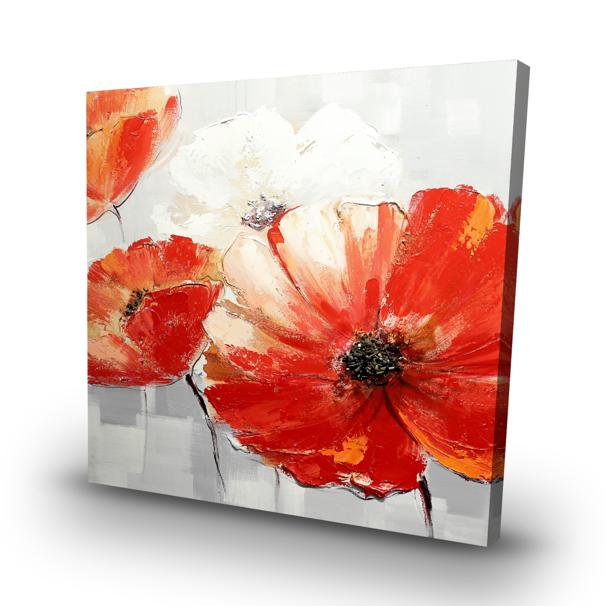 C1RC323243YDYF 32 x 32 in. Abstract Red Wild Flowers - Romantic Living Room Canvas Decor