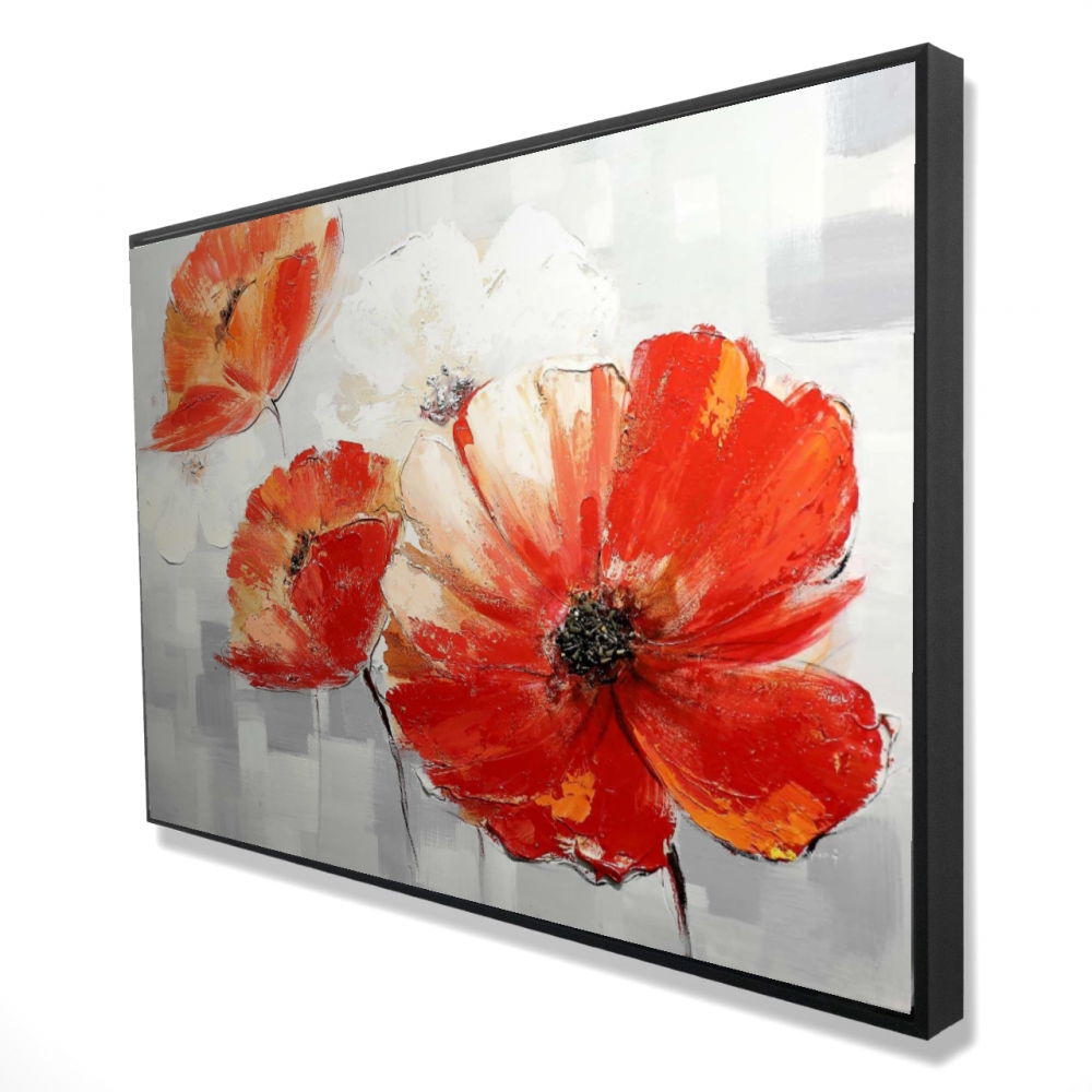 2081-2436-FL55-CR 24 x 36 in. Abstract Red Wild Flowers - Framed Canvas Home Decor Art