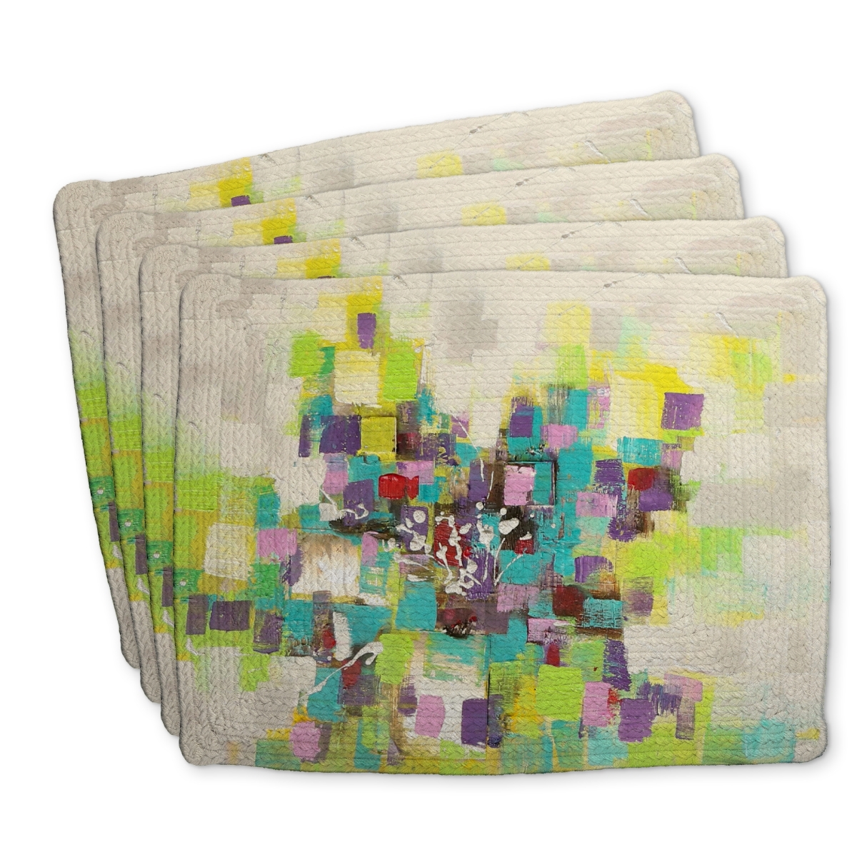 Picture of Begin Home Decor C4BP1418CEKBNA 14 x 18 in. Abstract Squares Flowers Braided Polyester Placemat - Home Decor - Set of 4