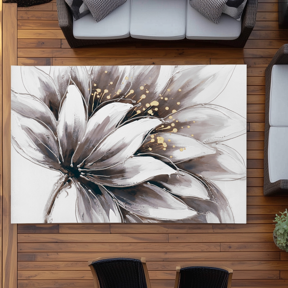 C1ROAR577YTHXI 5 x 7 ft. Purple Flower with Gold Center - Romantic Beige Outdoor Rug - Rectangle