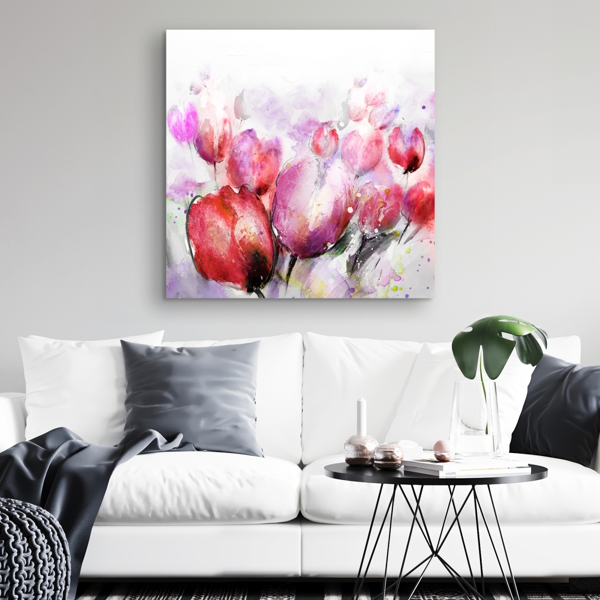 C1RC32326EKRIR 32 x 32 in. Abstract Blurry Tulips - Botanical Canvas for Home Decor