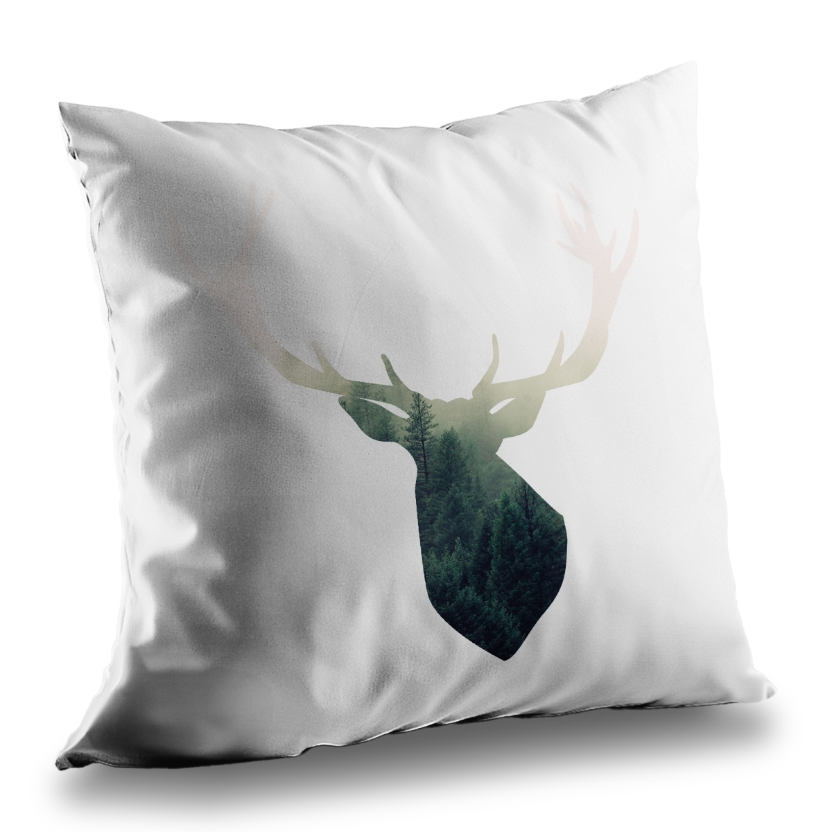 C1PC1414292EL9 14 x 14 in. Deer Head Green Landscape Shape Poly Twill Throw - Home Decor