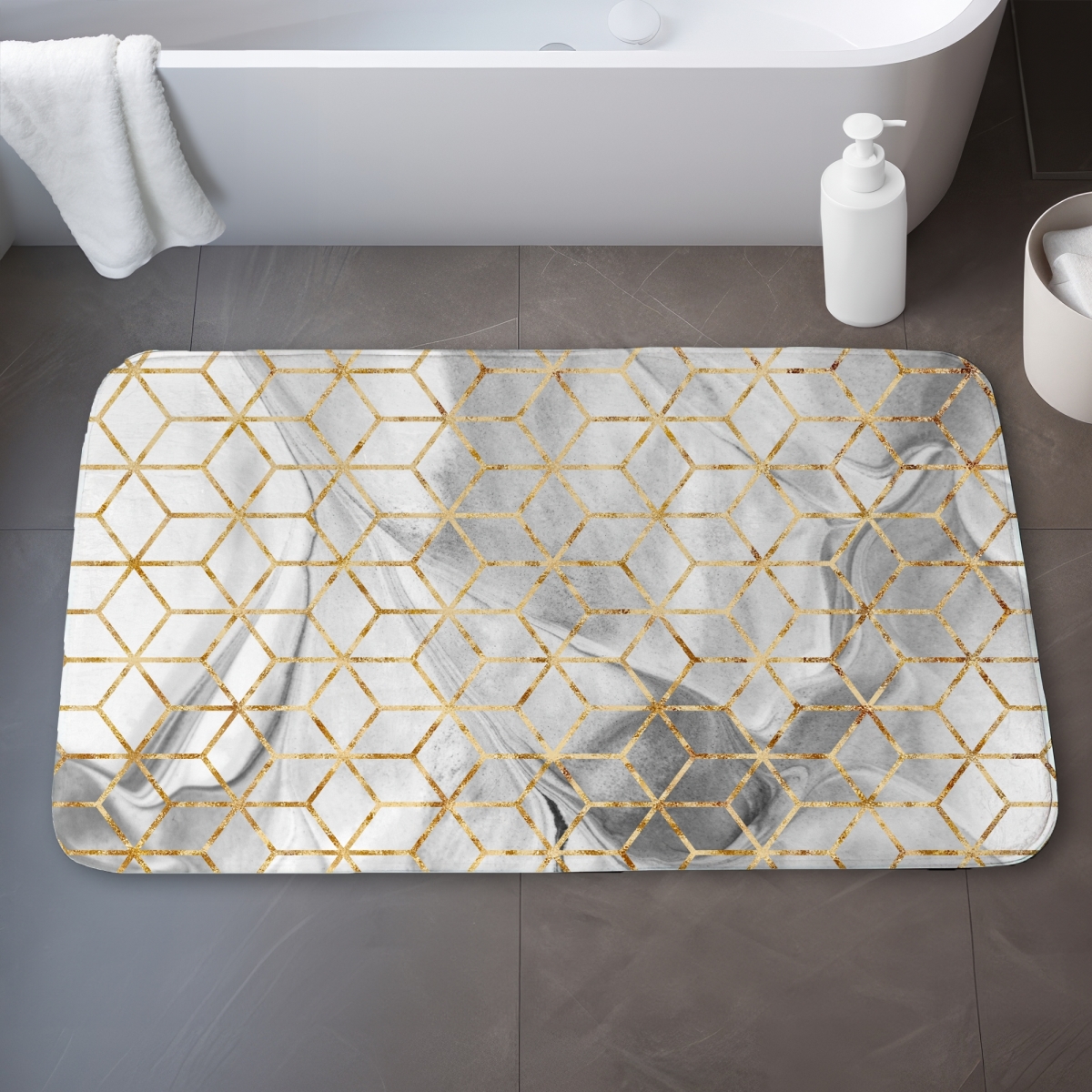 C1BM2134QAPUGC 21 x 34 in. Symmetry Modern Pattern Bath Mat - Stylish Home Decor