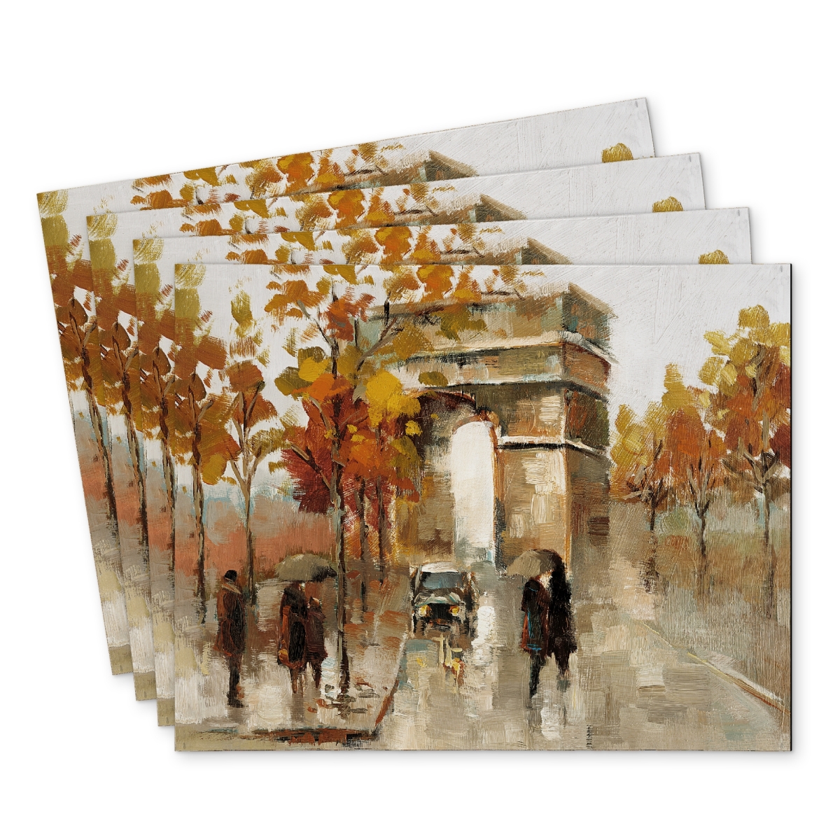 Picture of Begin Home Decor C4PP141847HRXL 14 x 18 in. Arc De Triomphe in Autumn - Polyester Placemat for Home Decor - Set of 4