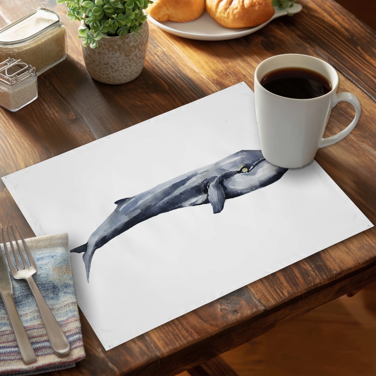 Picture of Begin Home Decor C4PP1418RN3A1W 14 x 18 in. Watercolor Whale Polyester Placemat - Home Decor Accent - Set of 4