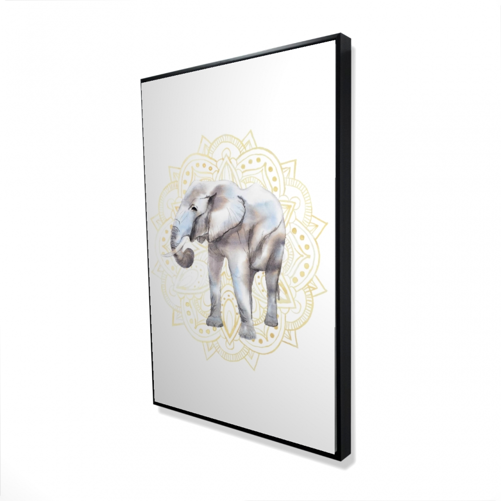 2081-3624-AN391 24 x 36 in. Elephant on Mandalas Pattern - Beige Framed Canvas Decor