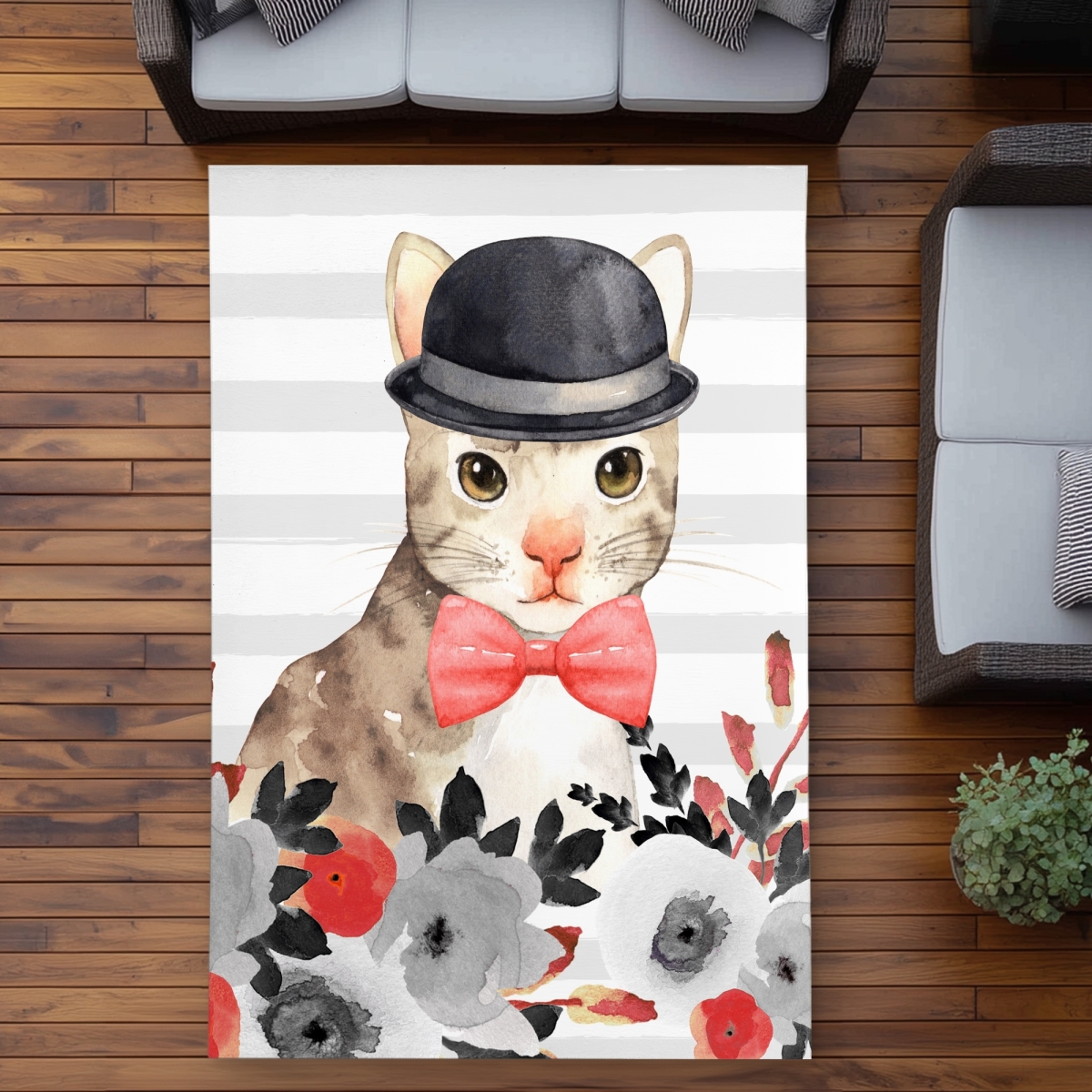 C1ROAR57DO0ZKD 5 x 7 ft. Cat Detective - Illustrative Pets Outdoor Area Rug for Decor - Rectangle