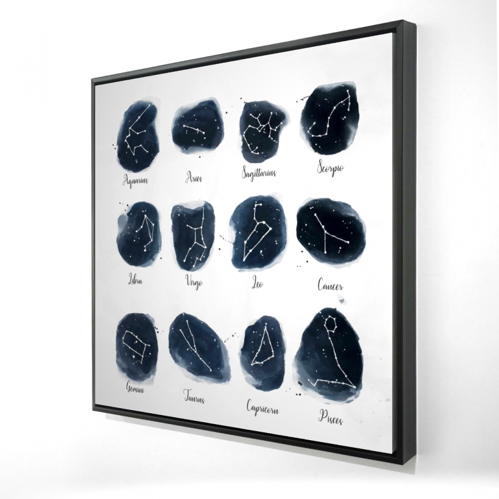 2081-3636-EA7-1 36 x 36 in. Constellations Zodiac Signs Canvas - White Framed Home Decor