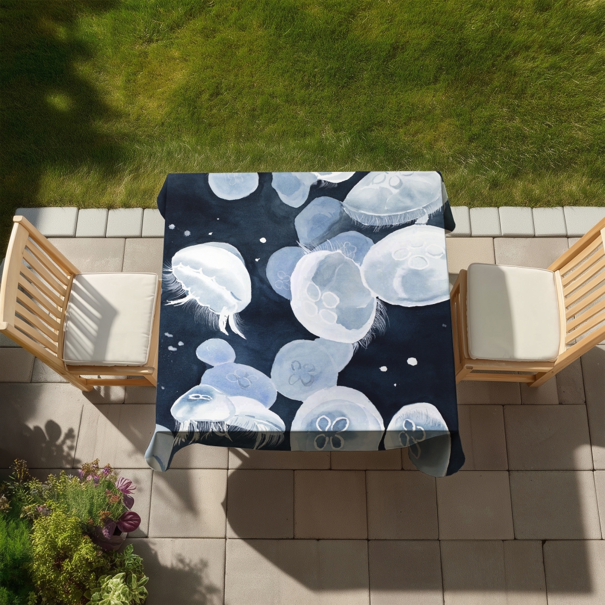 Picture of Begin Home Decor C1TC5858PIHLJD 58 x 58 in. Jellyfishes Coastal Bedroom Tablecloth for Indoor Outdoor Decor