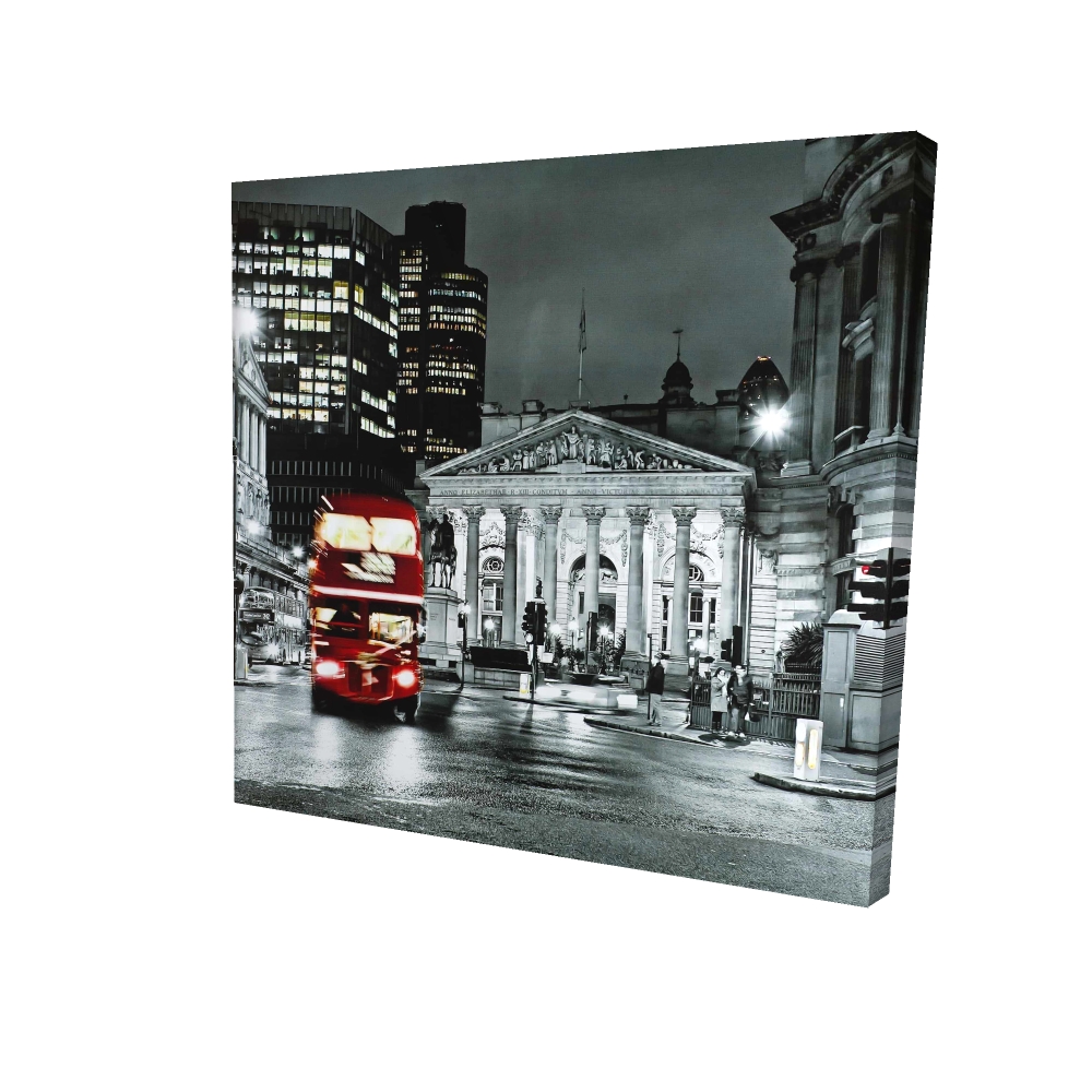 2080-3636-CI111 36 x 36 in. Grayscale Pantheon with Red Bus - Hyperrealist Canvas Art