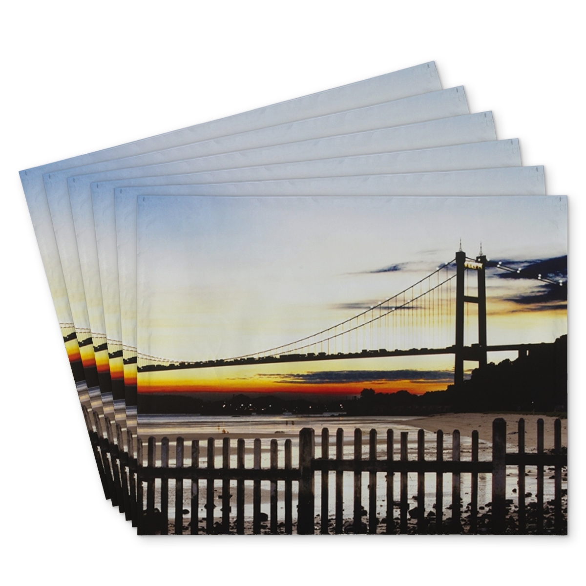 Picture of Begin Home Decor C6PP1418UWR1PP 14 x 18 in. Bridge By Sunset - Polyester Placemat for Home Decor - Set of 6