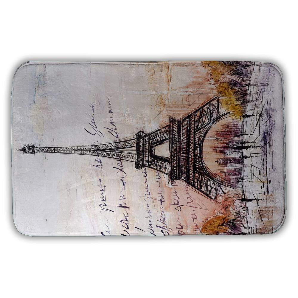 5930-3421-CI121 21 x 34 in. Eiffel Tower Sketch Bath Mat - Handwritten Message Decor