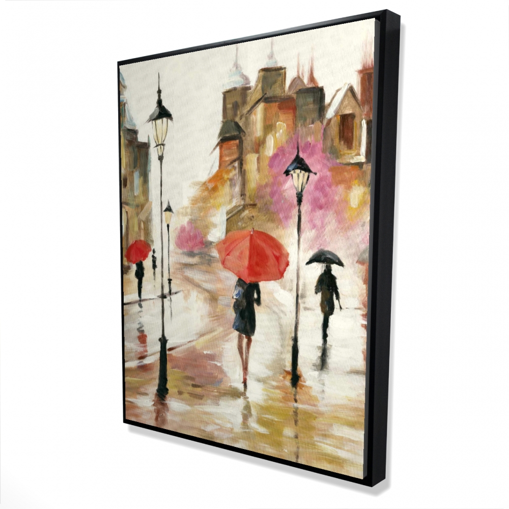2081-4836-CI2 36 x 48 in. Passersby Under Their Umbrellas - Cities Office Framed Canvas