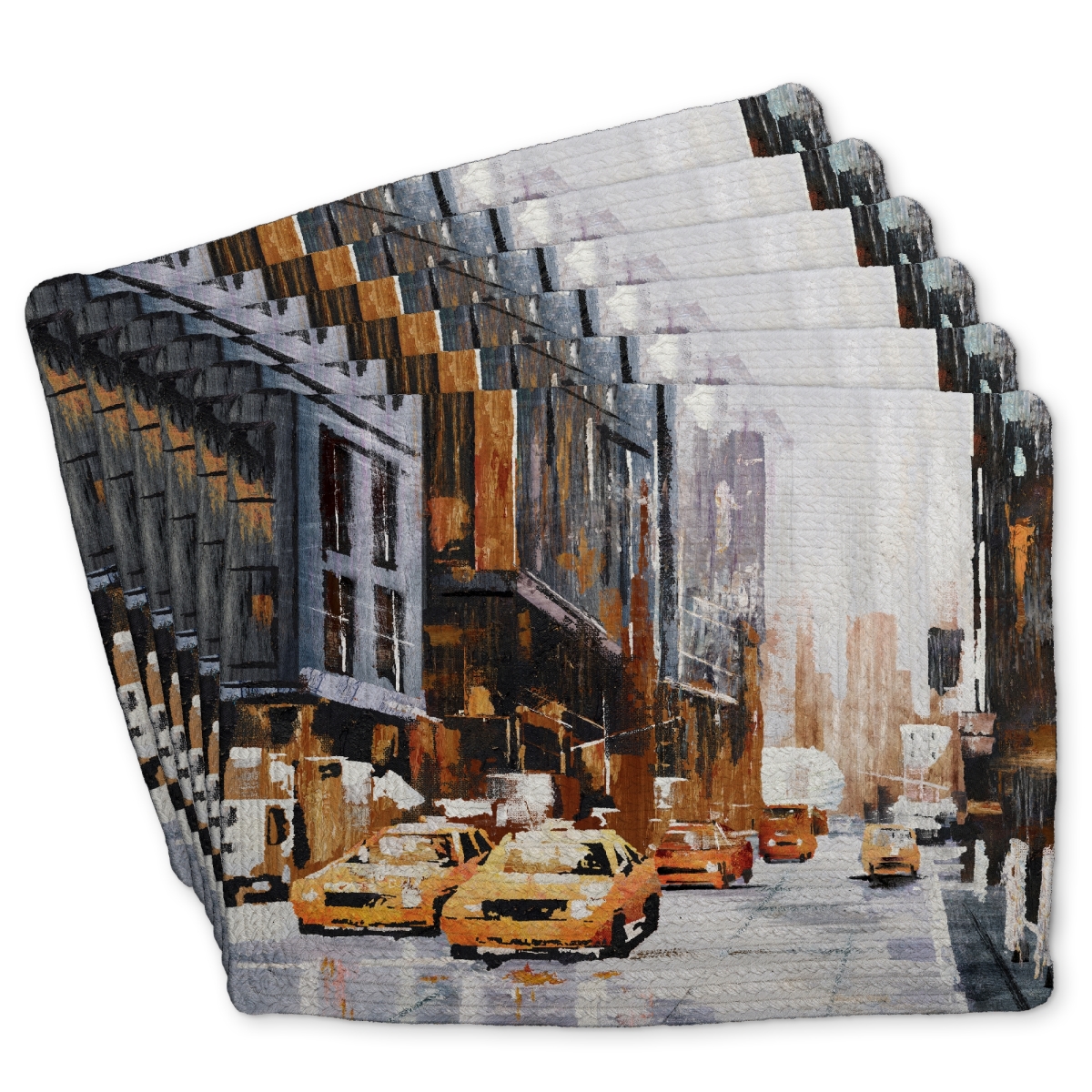 Picture of Begin Home Decor C6BP14182DYTZR 14 x 18 in. Big City Street Yellow Taxi Braided Polyester Placemat - Home Decor - Set of 6