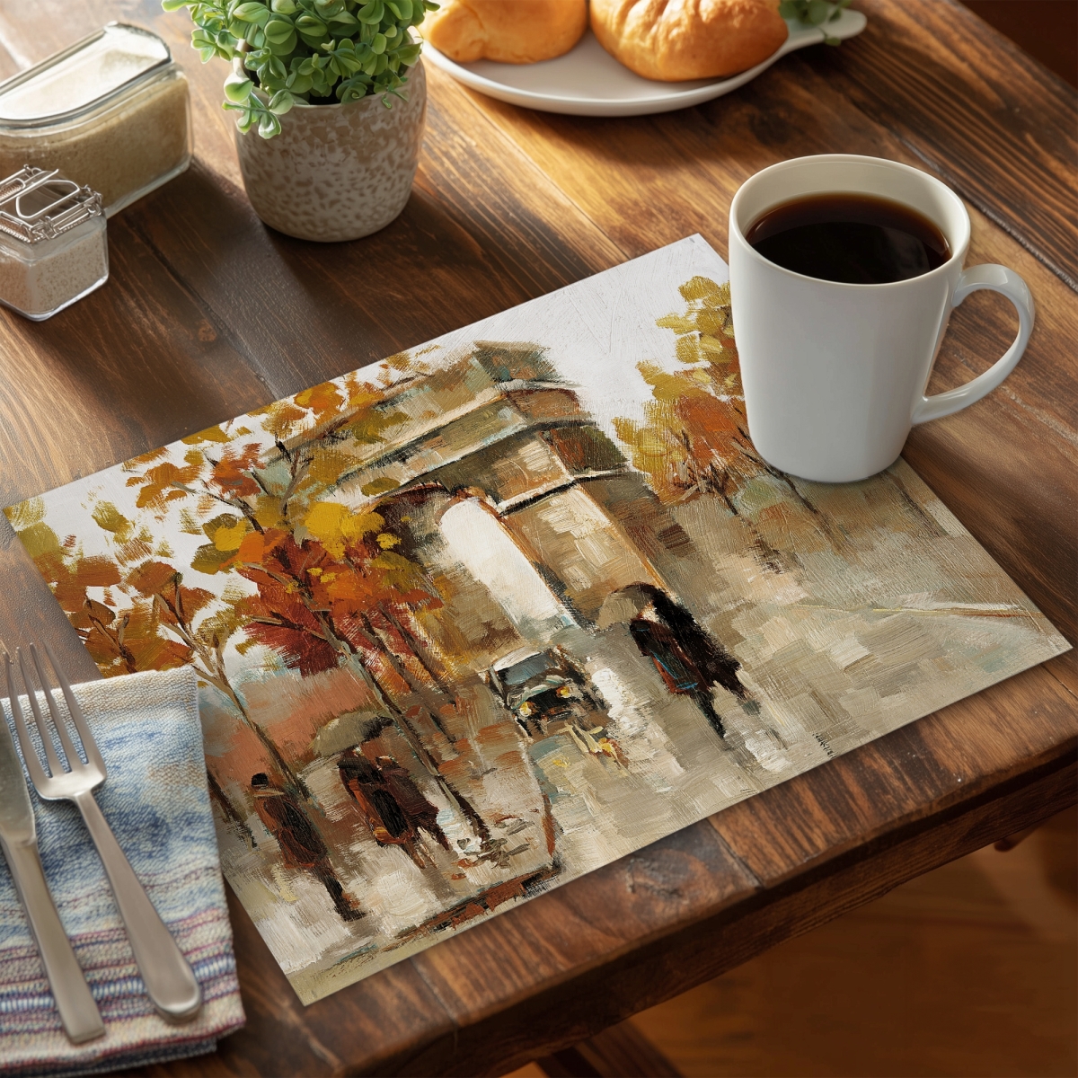Picture of Begin Home Decor C6PP14184OACRW 14 x 18 in. Arc De Triomphe in Autumn Placemat - Polyester Home Decor - Set of 6
