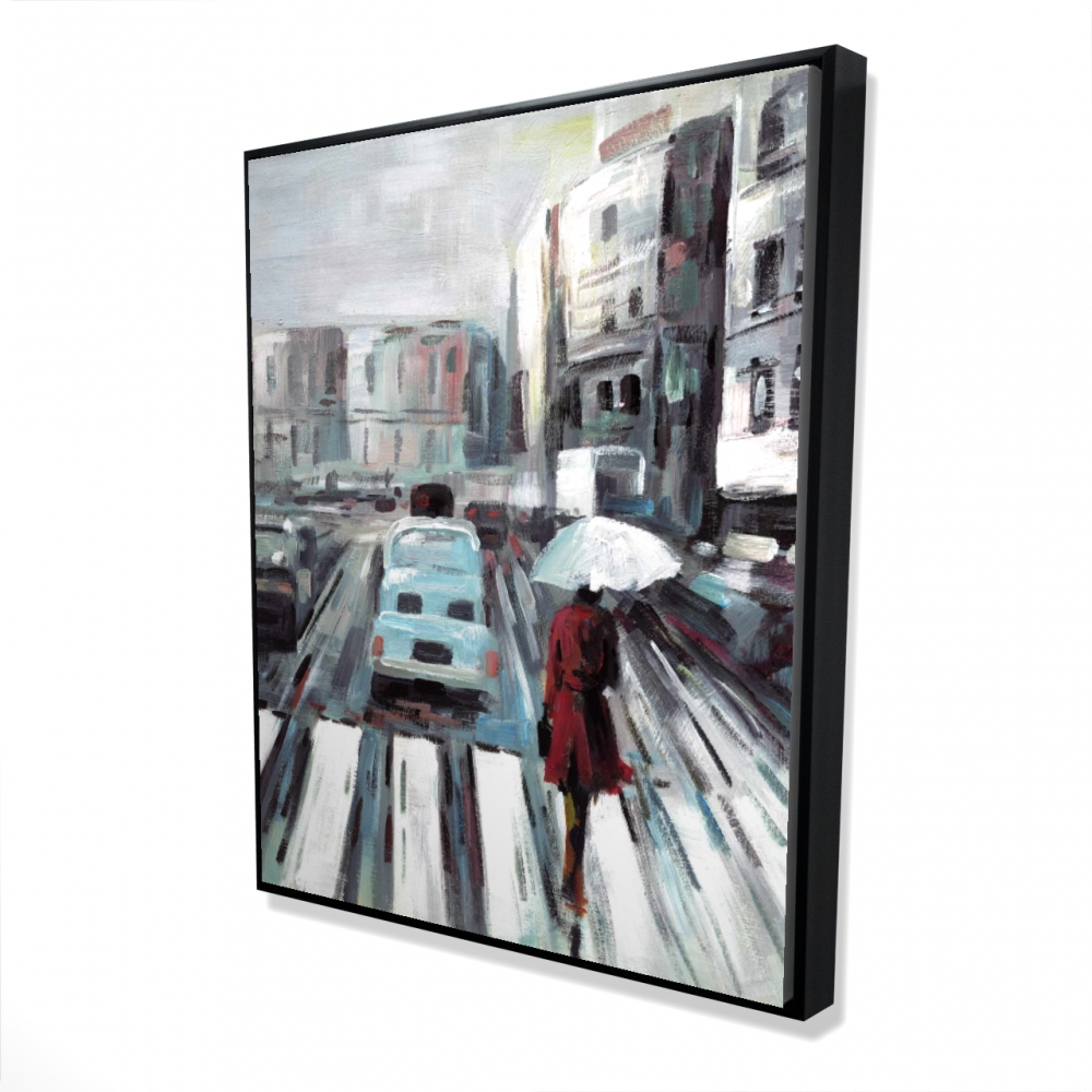 2081-6048-CI12 48 x 60 in. Abstract Pedestrian Crossing - Red Framed Canvas Art - Decor