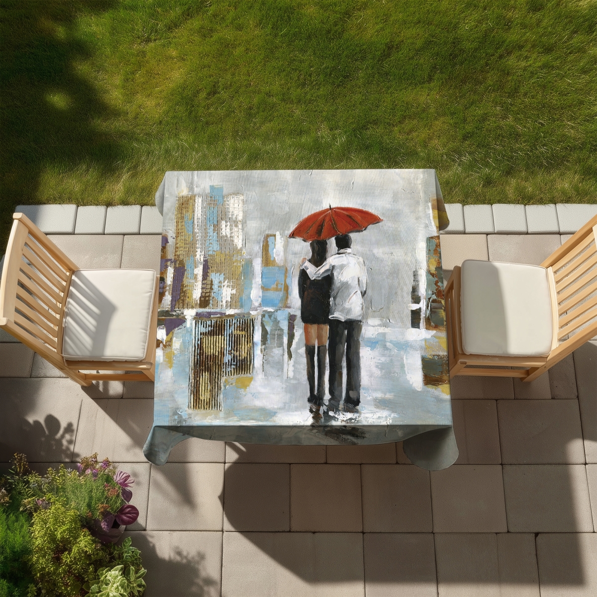 Picture of Begin Home Decor C1TC5858FBKMWS 58 x 58 in. Couple Walking Under Umbrella Tablecloth - Scenic Bedroom Decor