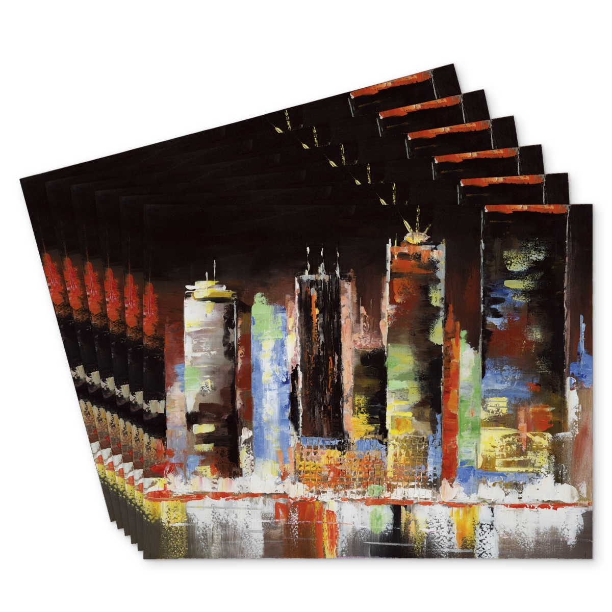 Picture of Begin Home Decor C6PP1418M9LZP8 14 x 18 in. Cityscape By Night Polyester Placemat - Home Decor Accent - Set of 6