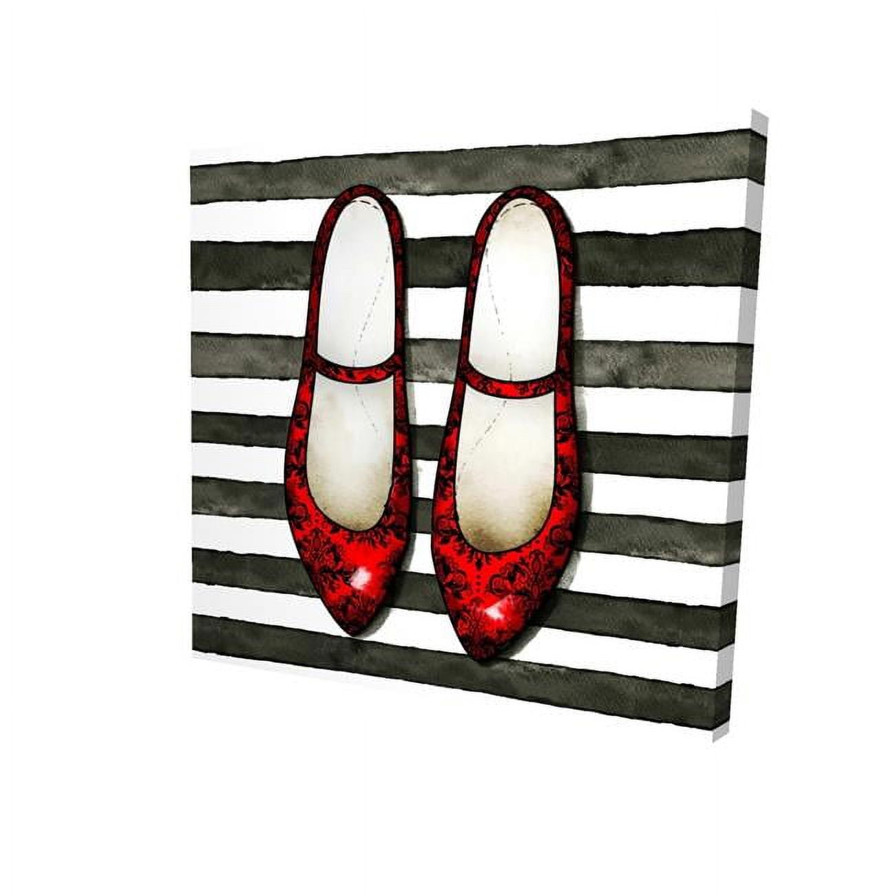 12 x 12 in. Red Glossy Shoes on Striped Background-Print on Canvas