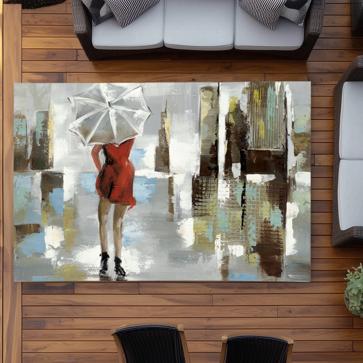 C1ROAR57AIEI4T 5 x 7 ft. Red Dress Woman Scenic Outdoor Area Rug for Home Decor - Rectangle