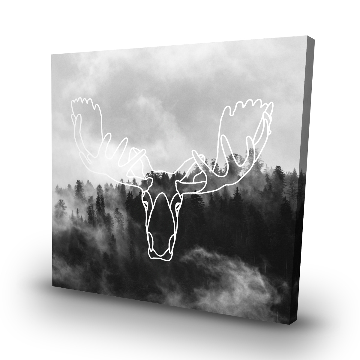 C1RC3232W8I8AP 32 x 32 in. Minimalist Moose Head - Scandinavian White Canvas Decor