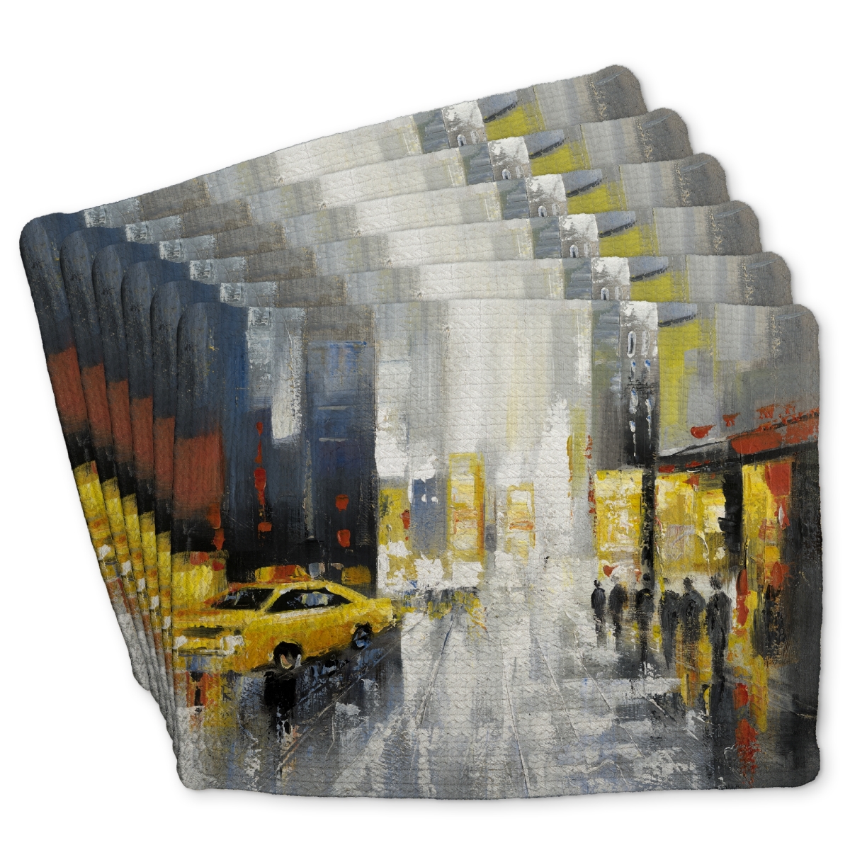 Picture of Begin Home Decor C6BP1418A7K8RA 14 x 18 in. Rainy Busy Street Braided Polyester Placemat - Home Decor - Set of 6