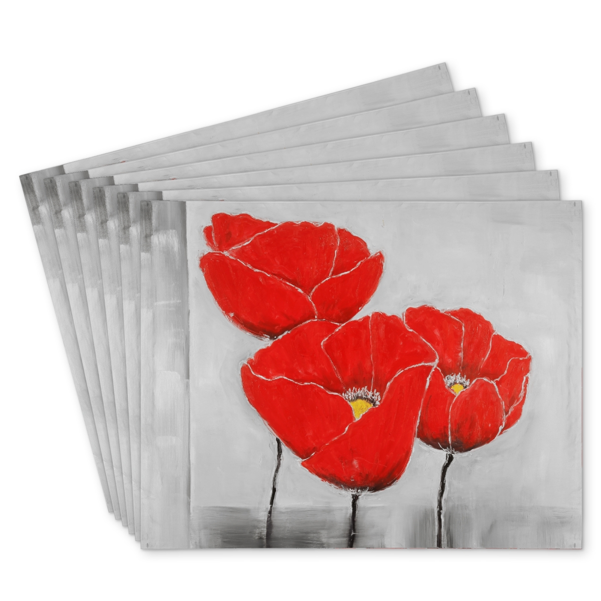 Picture of Begin Home Decor C6PP1418MQF15O 14 x 18 in. Three Poppies Polyester Placemat for Stylish Home Decor - Set of 6