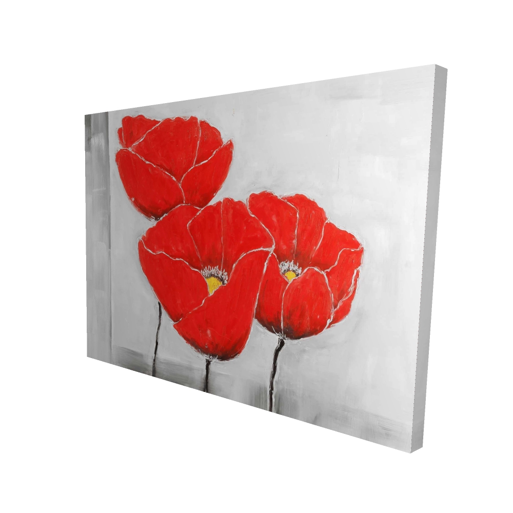 2080-3648-FL179 36 x 48 in. Three Poppies - Botanical Red Canvas for Home Decor