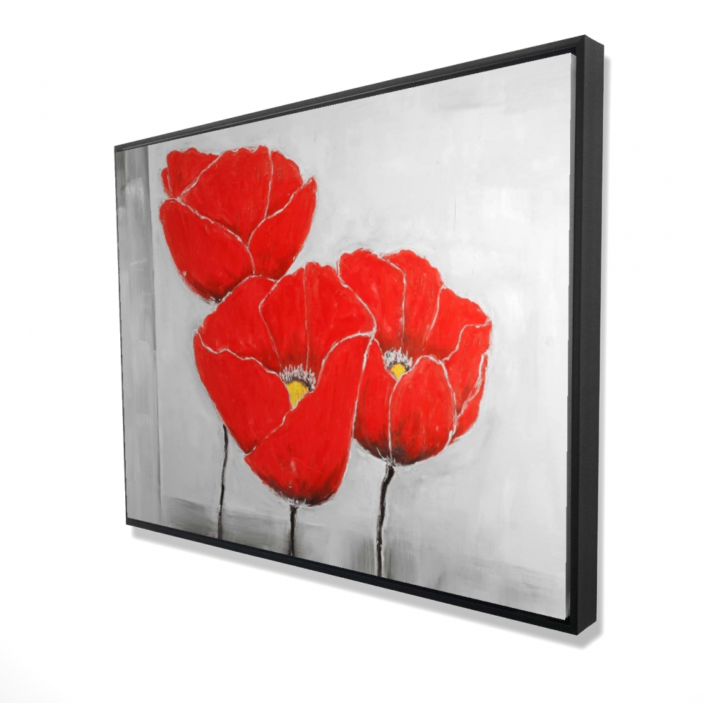 2081-3648-FL179 36 x 48 in. Three Poppies - Office Botanical Framed Canvas - Home Decor