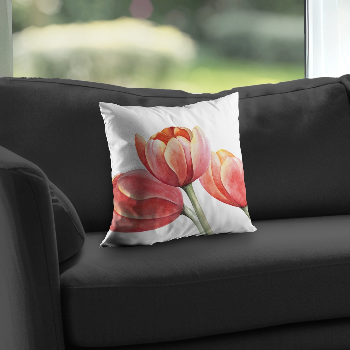 C1PC1414LP22A6 14 x 14 in. Three Tulips Closeup - Yellow Poly Twill Throw for Bedroom Decor