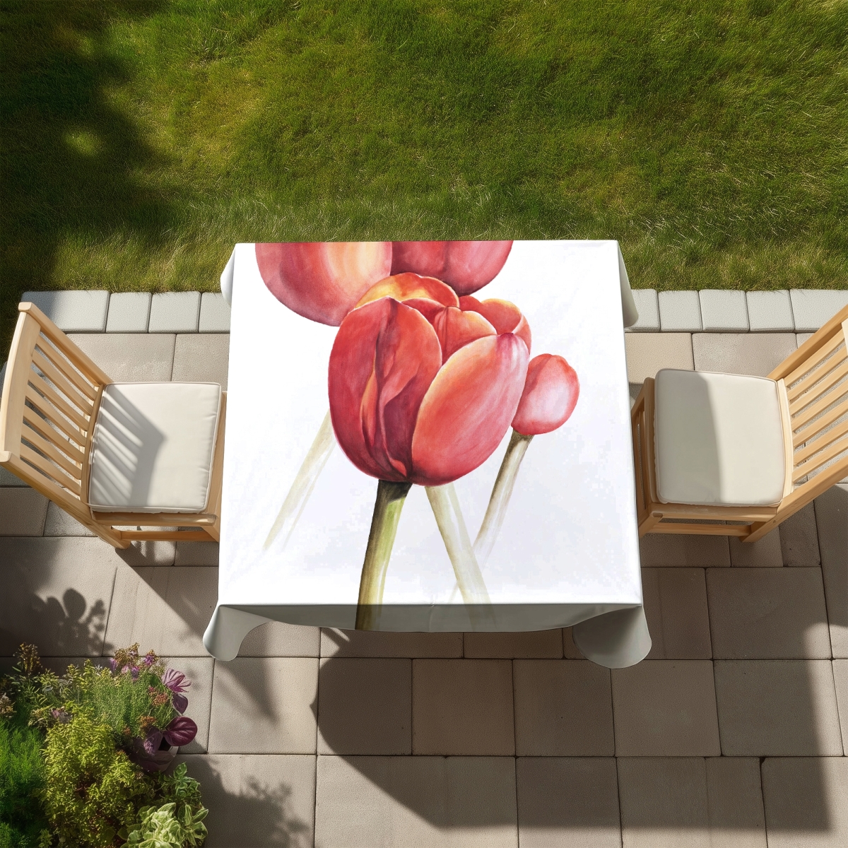 Picture of Begin Home Decor C1TC58582SYFJX 58 x 58 in. Blossoming Tulips Closeup Tablecloth - Farmhouse Red Decor
