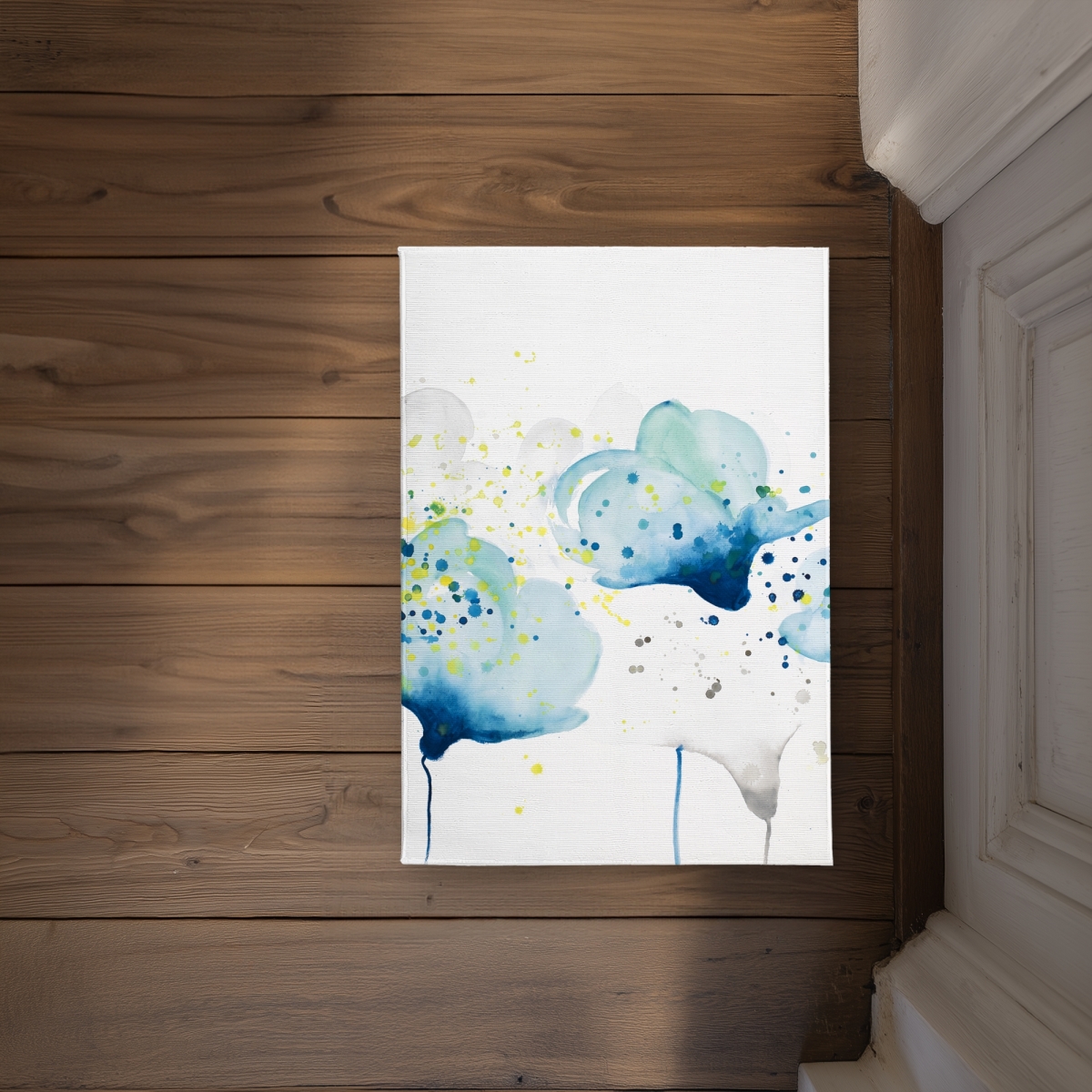CODM1724A65T3D 17 x 24 in. Dotted Paint Splash Flowers Door Mat - Blue Indoor & Outdoor Decor