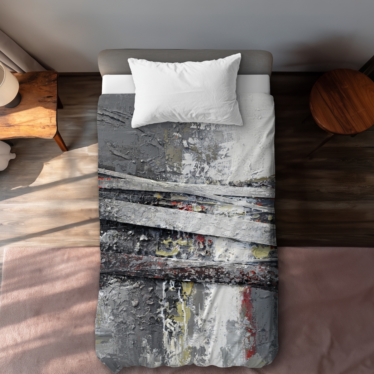 C1DCTXLWZIABVI Twin Extra Long Industrial & Texturized Abstract Stripes Duvet Cover - White