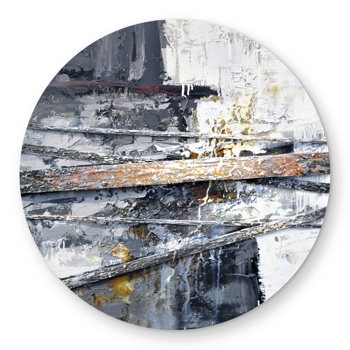 C1COAR5549F37F 5 x 5 ft. Texturized Paint Splashing Stripes Gray Round Outdoor Rug