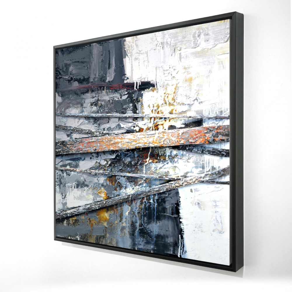 2081-3636-AB6 36 x 36 in. Texturized Paint Splashing Stripes - White Shapes Canvas Art