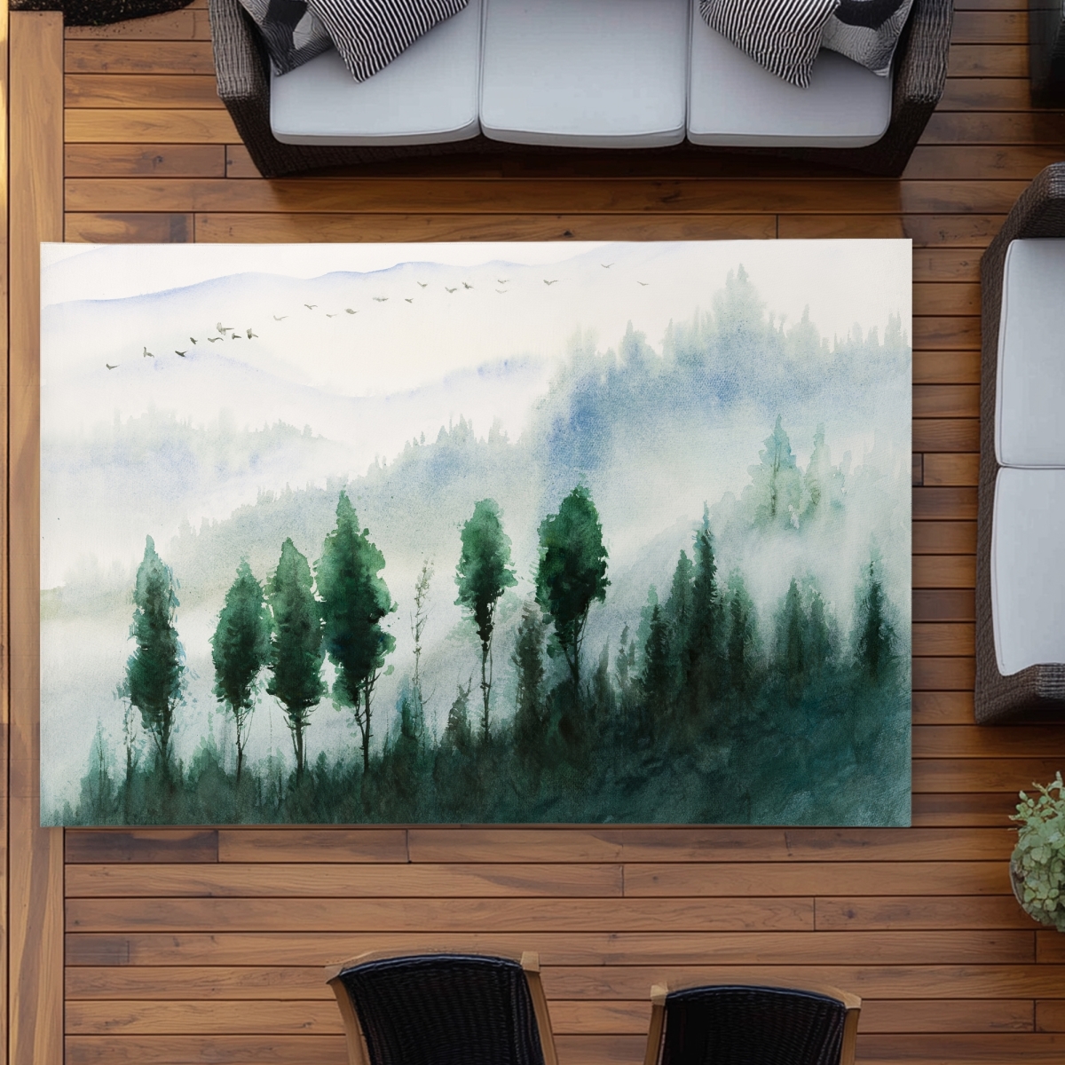 C1ROAR57AS41QZ 5 x 7 ft. Landscape in Watercolor - Trees Outdoor Area Rug for Home Decor - Rectangle