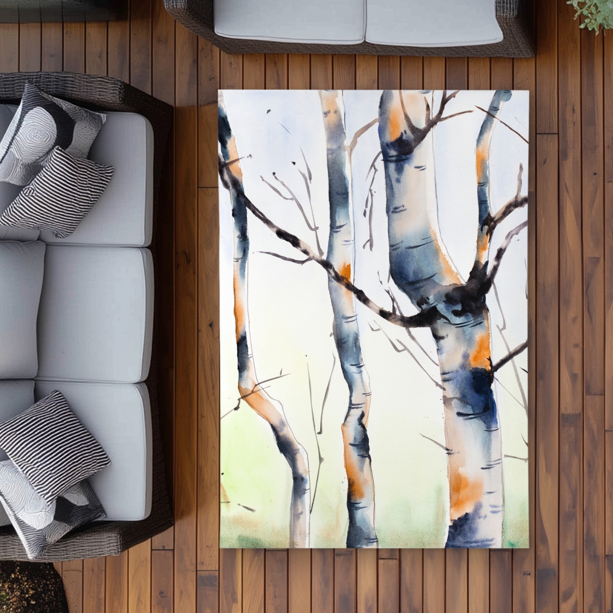 C1ROAR461XLX2V 4 x 6 ft. Three Small Birch Trees Outdoor Area Rug - Home Decor - Rectangle