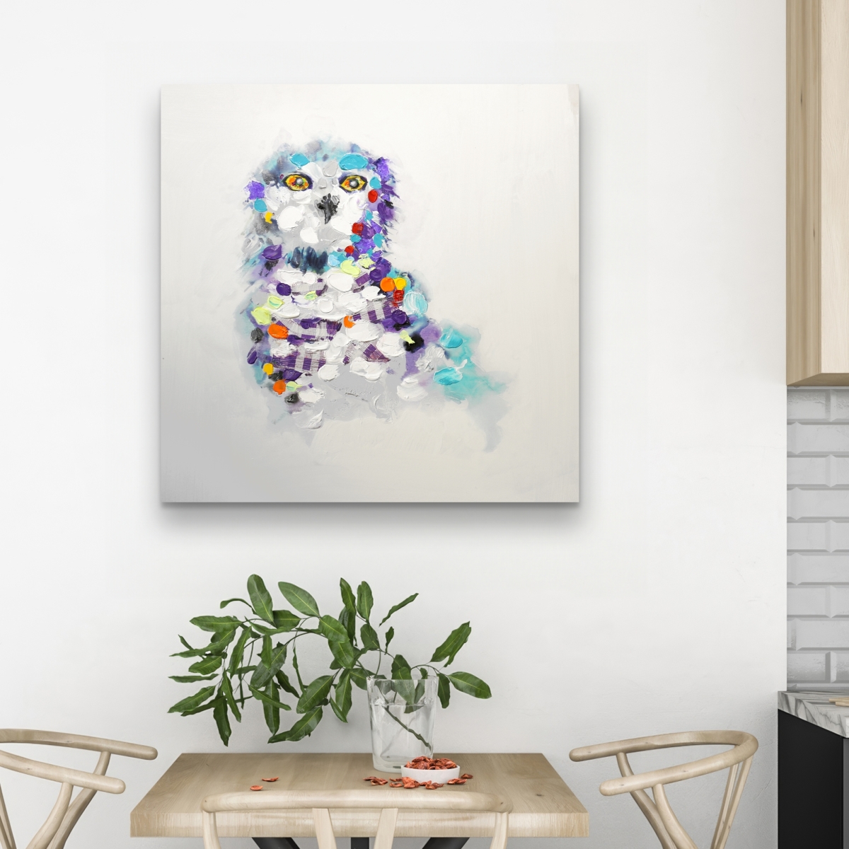 C1RC3232LKO8L4 32 x 32 in. Abstract Owl - Turquoise Animals Canvas for Home Decor
